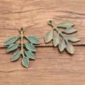 Vintage bronze green leaf metal charms for DIY jewelry making crafts pendants connectors - 1 Piece (28X34mm)
