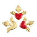 Gold tone metal alloy red enamel sacred heart with wings charm DIY jewelry accessory - Style 2 (28B1/2) / 30x33mm