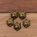 Brass tiger head charms for DIY jewelry making, vintage bronze pendant, animal charms. - Antique Bronze