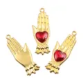 Gouden metalen hand bedels met rood hart DIY sieraden accessoires hanger voor tassen en kleding - 15x43mm