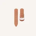 Brown leather watch strap detail, replacement leather band with metal buckle for smart watch. - 14mm / Brown
