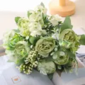 Artificial peony flower bouquet home wedding decorative green fake flowers for table decor - Green
