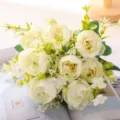 Artificial Peony Flower Bouquet Cream White Fake Flowers For Home Wedding Decoration - Cream