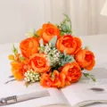 Bouquet di peonie artificiali arancioni per decorazione di nozze e arredamento casa. - Giallo arancio