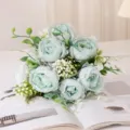 Artificial peony flower bouquet mint green silk flowers home wedding decoration floral arrangement SKU - Blue