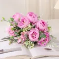 Artificial pink peony flower bouquet for home wedding decoration table centerpiece floral - Purple