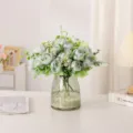 Artificial Peony Flower Bouquet, Silver Snow Peony Variant, Home Indoor Decor Tabletop Ornament. - Green
