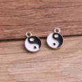 Yin Yang Tai Chi Charm Pendant Set Alloy Enamel DIY Jewelry Making Craft Accessories Main View - Silver
