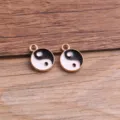 DIY alloy yin yang taiji charm pendant kc gold enamel jewelry accessory two pieces - KC Gold
