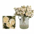 Bouquet di rose artificiali con vaso in vetro, elegante composizione floreale bianca per casa. - Bouquet di Rose a 5 Forche / Bianco