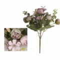 Bouquet di fiori di rose artificiali per decorazione domestica, finta peonia con bacche e foglie. - Bouquet di Rose a 5 Forche / Viola