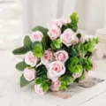 Bouquet di rose artificiali viola fiori finti decorativi con foglie di eucalipto SKU - Viola