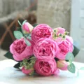 Detailed view of artificial pink peony rose flower bouquet close up for home decor. - Rose Red