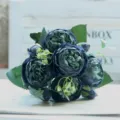 Artificial dark blue peony bouquet silk rose fake flowers for home wedding decoration detail view. - Black Purple