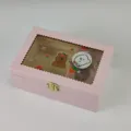 Pink wooden jewelry storage box with transparent window cute cartoon bear and strawberry pattern. - Model D Pink Bear