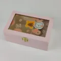 Caja de joyería de madera rosa con ventana clara y bonito patrón de oso melocotón y cerradura. - Modelo B oso rosa / Rosa