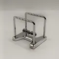 Detail view of double tier metal newtons cradle stress relief office desk toy ornament - Structure Style / Silver