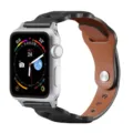 Leather watch strap compatible with Apple Watch, unique three-ring design, black and brown. - Black