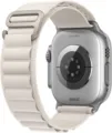Vue détaillée du bracelet en nylon beige alpin compatible avec Apple Watch Ultra. - 38/40/41mm / Ivoire
