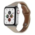 Leather watch band compatible with Apple Watch, stylish slim leather strap replacement. - Apricot