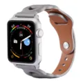 Bracelet de montre en cuir compatible avec Apple Watch, design élégant à trois anneaux. - 38/40/41mm / Gris