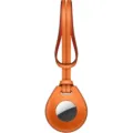 Orange leather loop detail for AirTag tracking device key ring holder accessory display. - Style A / Orange