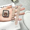 Cute bear leather watch band compatible with Apple Watch, stylish accessory for smartwatches. - 38/40/41mm (S10 42mm) / Light Pink