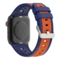 Silicone watch strap replacement with dual-color vertical stripes design, flexible and durable. - 38/40/41mm / Midnight Blue + Orange