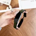 Green silicone replacement watch strap with napa texture and magnetic folding clasp for smart band. - Army Green
