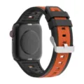 Premium silicone replacement watch strap with double-sided vertical stripes for Apple Watch. - 38/40/41mm / Black+Orange