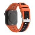 Detailed view of dual-color vertical striped silicone watch band compatible with smart watch. - 38/40/41mm / Orange + Black