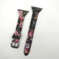 Floral leather watch strap for Apple Watch slim waist replacement band women floral design stylish - 42/44/45/49mm (S10 S11 46mm) / 16. Pink Flower