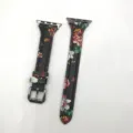 Detailed view of women slim floral genuine leather watch strap replacement for smart watch - 42/44/45/49mm (S10 S11 46mm) / 17. Red Flower