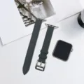 Slim genuine leather watch band compatible with Apple Watch, stylish and elegant daily wear. - Dark Green