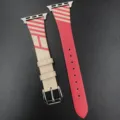 Bracelet de montre de rechange en cuir compatible avec un design rayé élégant pour montre connectée. - 38/40/41mm / 1. Kraft avec rouge