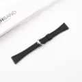 Black litchi pattern leather watch strap detail view, elegant silver buckle design. - Black
