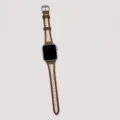 Bracelet de montre en cuir et toile de rechange compatible Apple Watch vue détaillée - 38/40/41mm / Brun avec incrustation beige