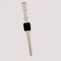 Slim waist leather canvas watch strap detail view, compatible with Apple Watch, beige. - Apricot with Beige Inlay