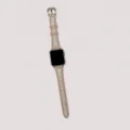 Bracelet de montre de remplacement en cuir et toile rose compatible avec Apple Watch - 38/40/41mm / Rose incrusté de beige