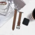 Bracelet de montre en cuir veritable fin compatible avec Apple Watch, design simple et elegant. - 38/40/41mm / Marron