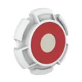 White and red circular tracker holder detail view, durable protective case accessory mount. - White