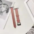 Slim genuine leather watch strap in pink for apple watch, stylish replacement band. - Pink