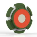 Detailed view of the magnetic protective case featuring green frame and orange disc design. - Green
