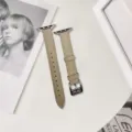 Slim genuine leather watch band replacement strap compatible with smart watch minimalist - Apricot