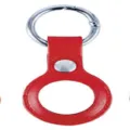 Étui de protection en cuir rouge pour Apple AirTag avec porte-clés, élégant et durable. - Rouge