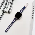 Silicone leather watch band compatible with Apple Watch, stylish blue denim style design. - 38/40/41mm / Pale Blue