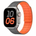 Silicone magnetic watch strap detail view, compatible with Apple Watch Ultra series, dual-color design. - 38/40/41mm / Gray + Orange