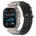 Detailed view of titanium metal connector and breathable silicone watch strap for smart watch. - 42/44/45/46/49 / Black