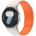 Magnetic silicone watch strap replacement for Samsung watch, soft seamless wristband band. - Starlight + Orange