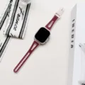 Replacement silicone leather watch strap compatible with Apple Watch, stylish red and white. - 38/40/41mm / Pink Burgundy
